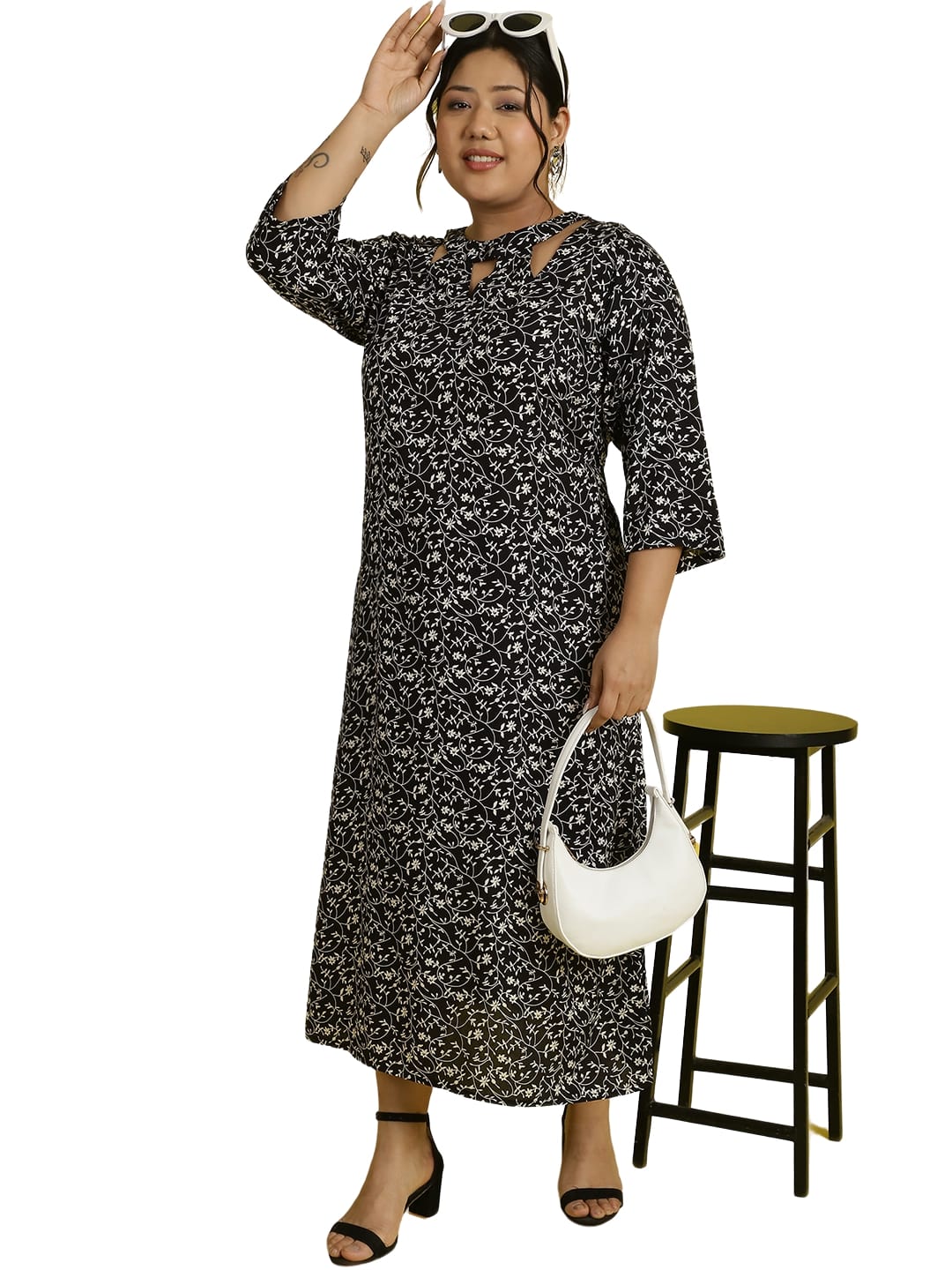 Women Floral Print A-Line Midi Dress Plus Size