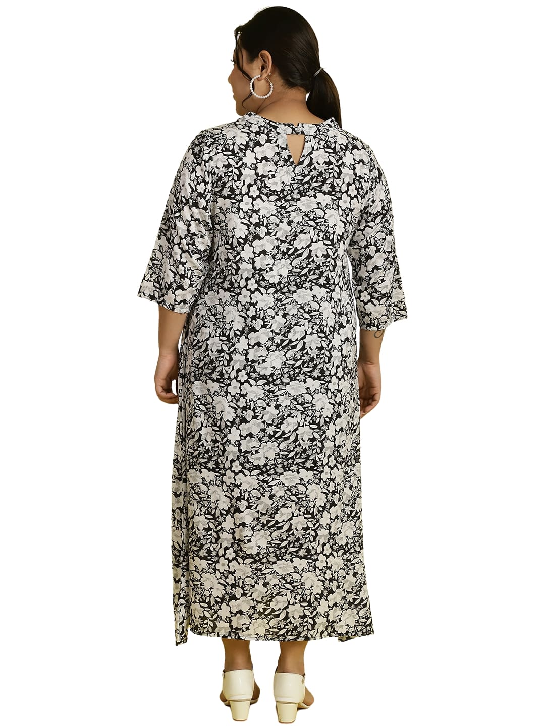 Women Floral Print A-Line Midi Dress Plus Size