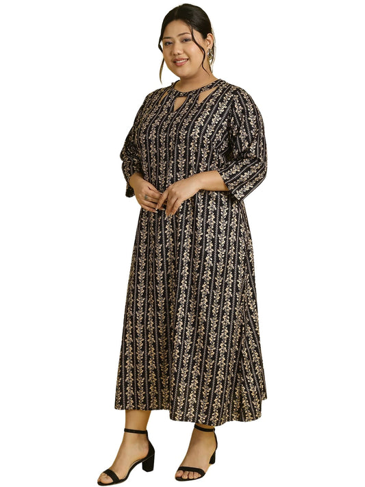 Women Floral Print A-Line Midi Dress Plus Size