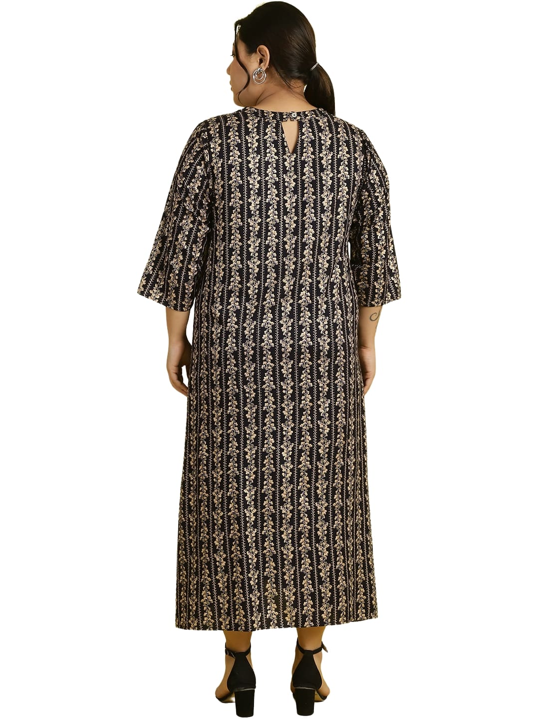Women Floral Print A-Line Midi Dress Plus Size
