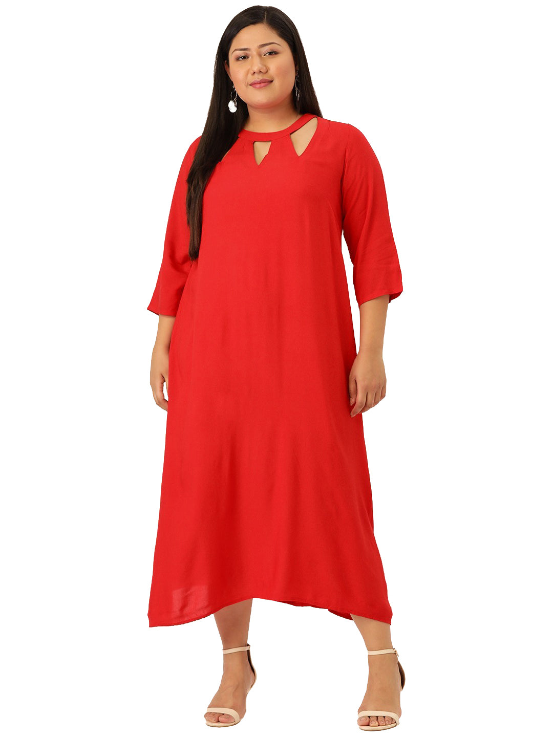 Women Floral Print A-Line Midi Dress Plus Size