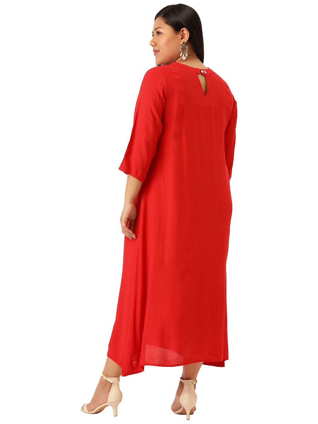 Women Floral Print A-Line Midi Dress Plus Size