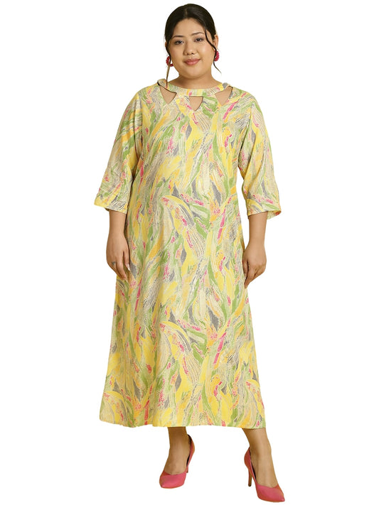 Women Floral Print A-Line Midi Dress Plus Size