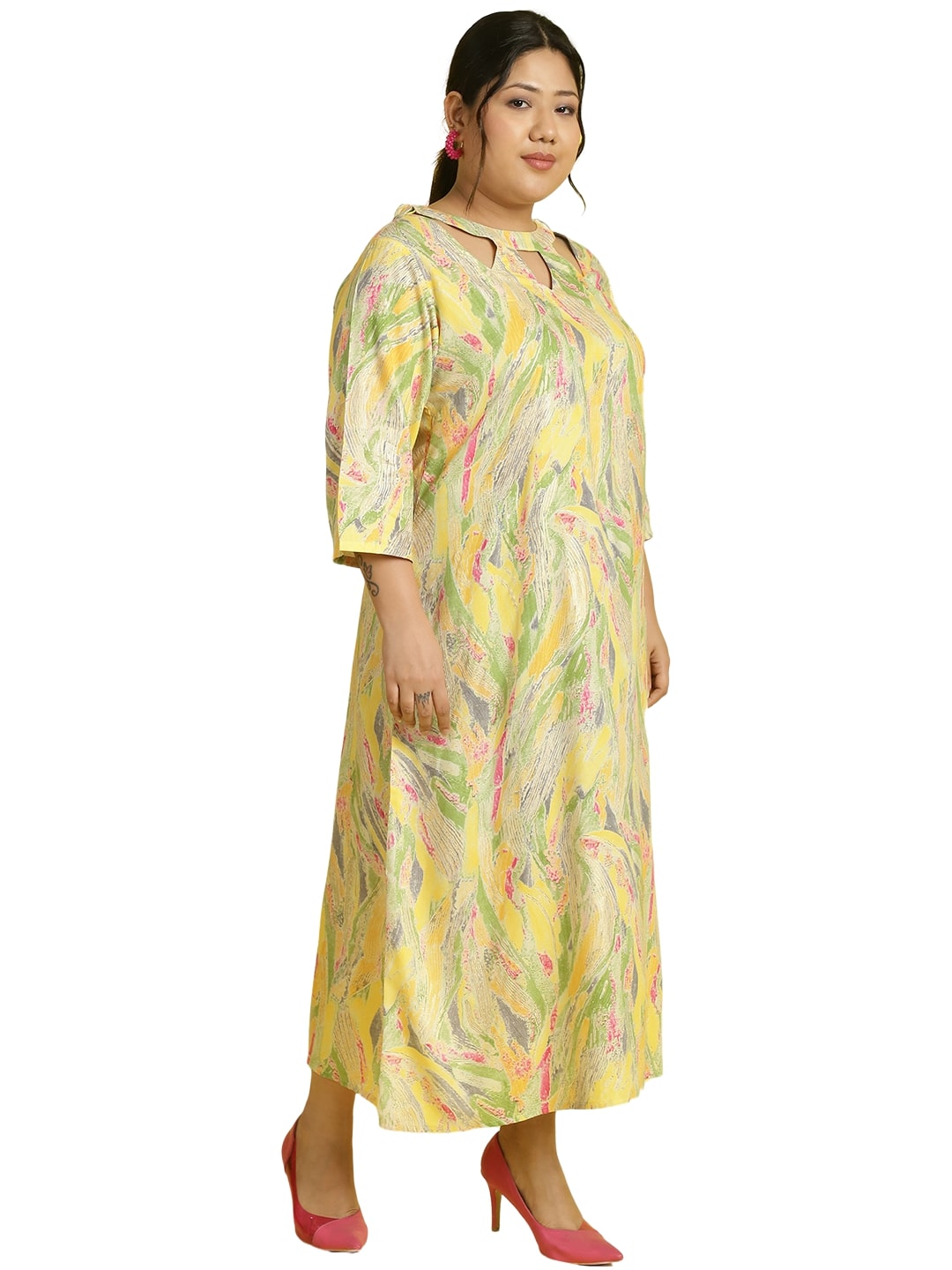 Women Floral Print A-Line Midi Dress Plus Size