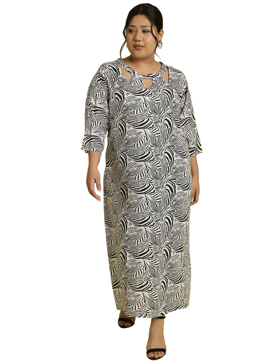 Women Floral Print A-Line Midi Dress Plus Size