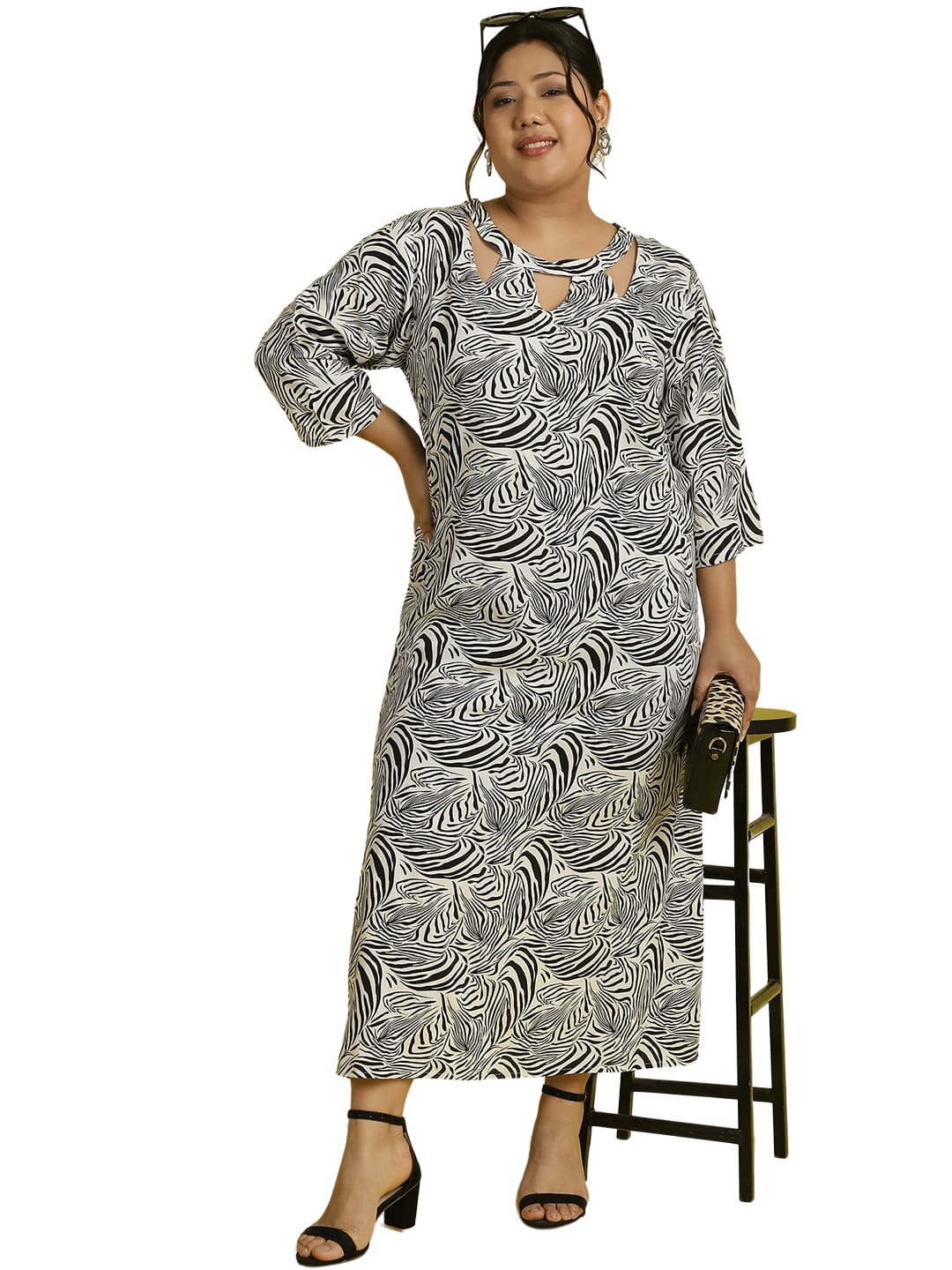 Women Floral Print A-Line Midi Dress Plus Size
