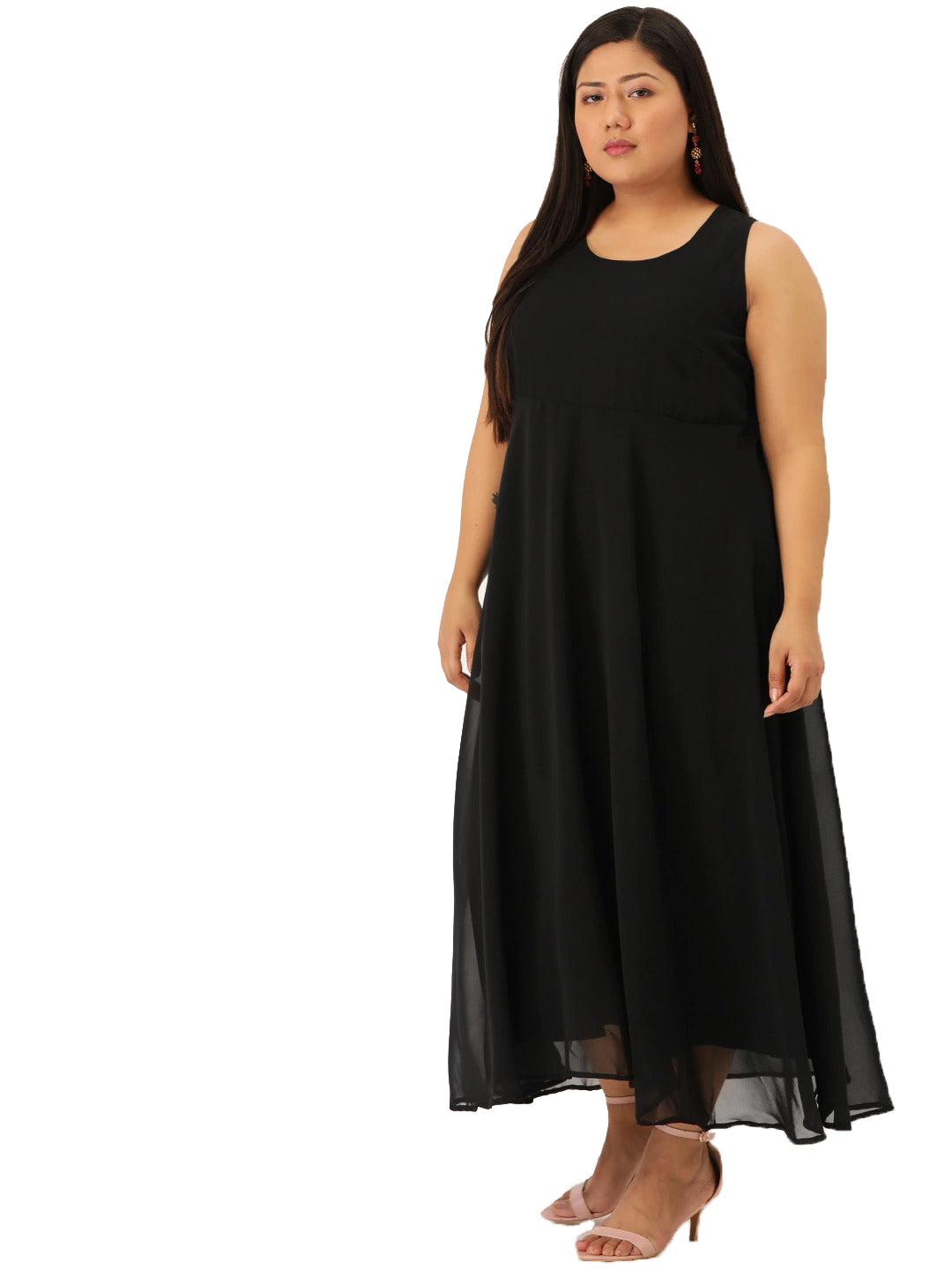 Women Georgette A-Line Midi Dress With Poncho Shrug