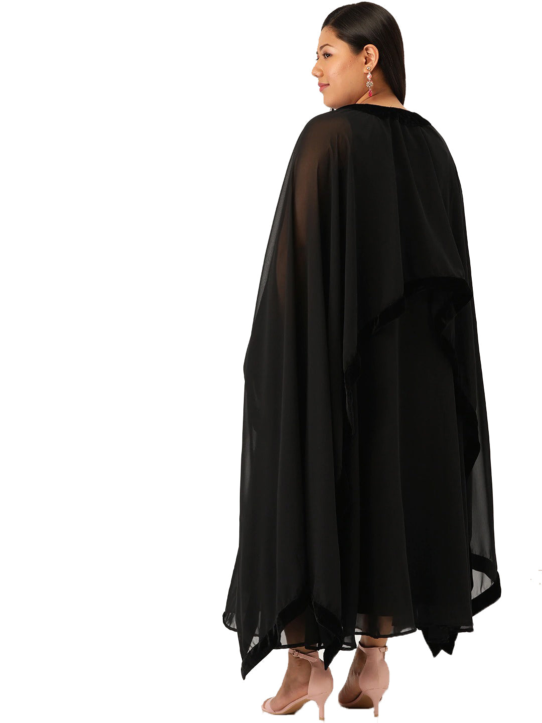 Women Georgette A-Line Midi Dress With Poncho Shrug