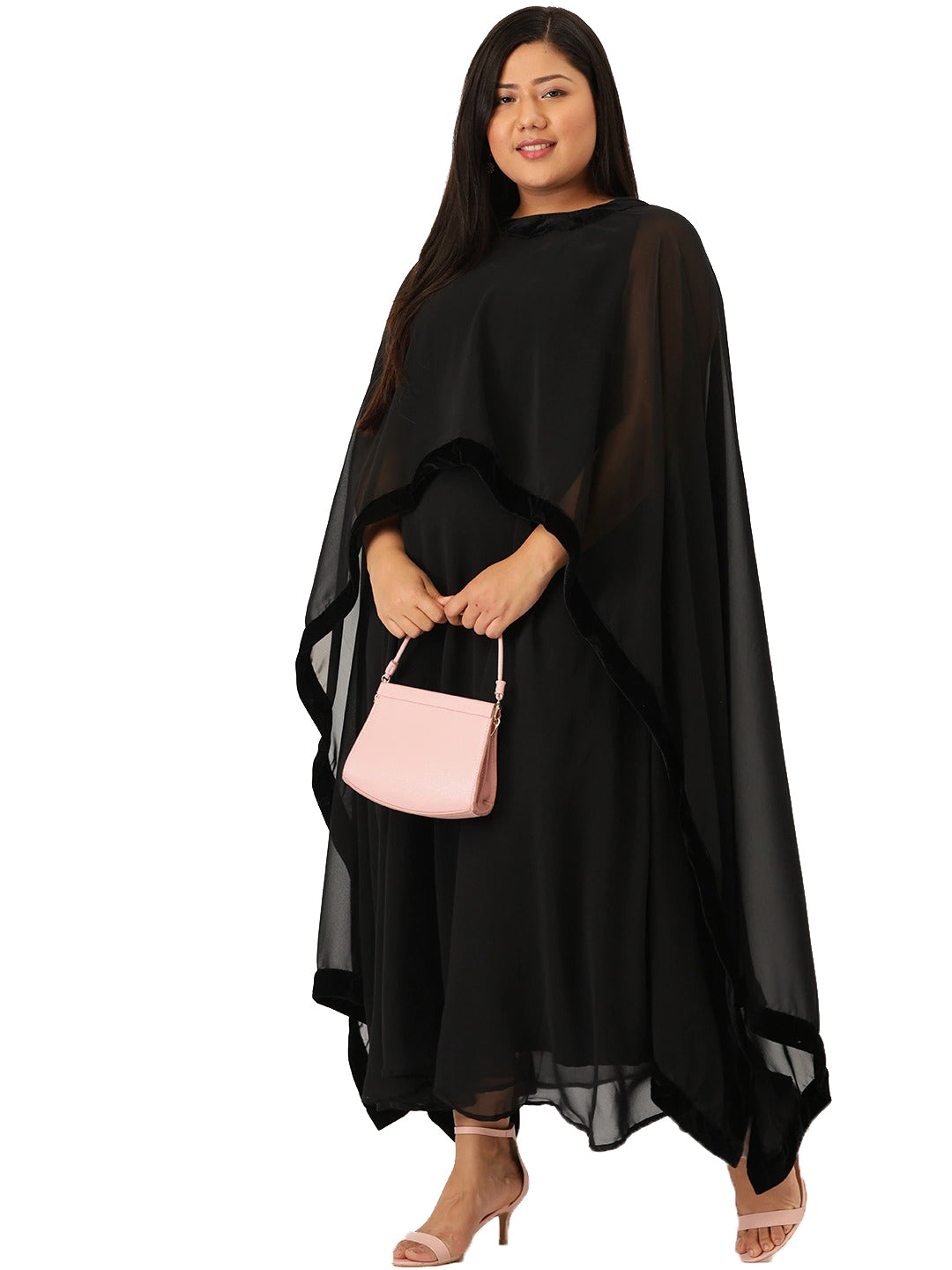 Women Georgette A-Line Midi Dress With Poncho Shrug