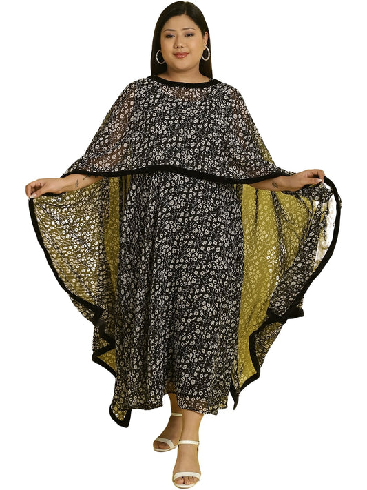 Women Georgette A-Line Midi Dress With Poncho Shrug