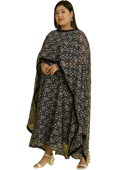 Women Georgette A-Line Midi Dress With Poncho Shrug