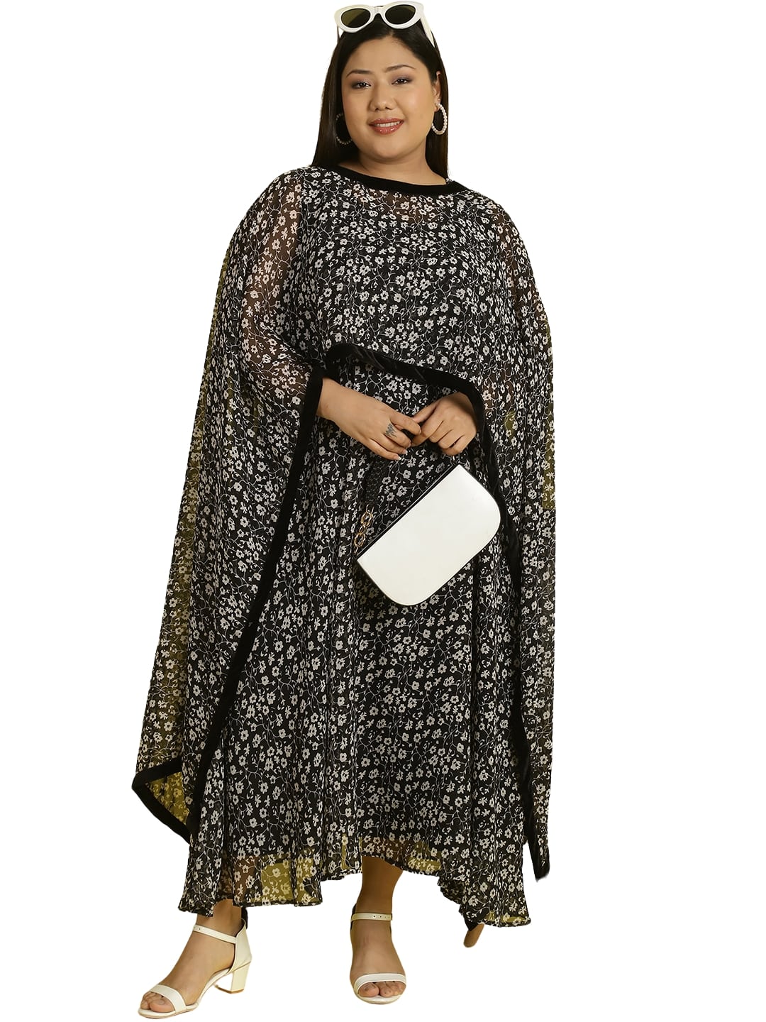 Women Georgette A-Line Midi Dress With Poncho Shrug
