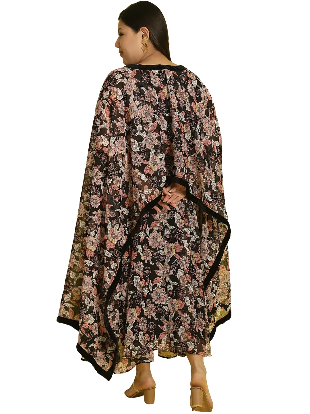 Women Georgette A-Line Midi Dress With Poncho Shrug