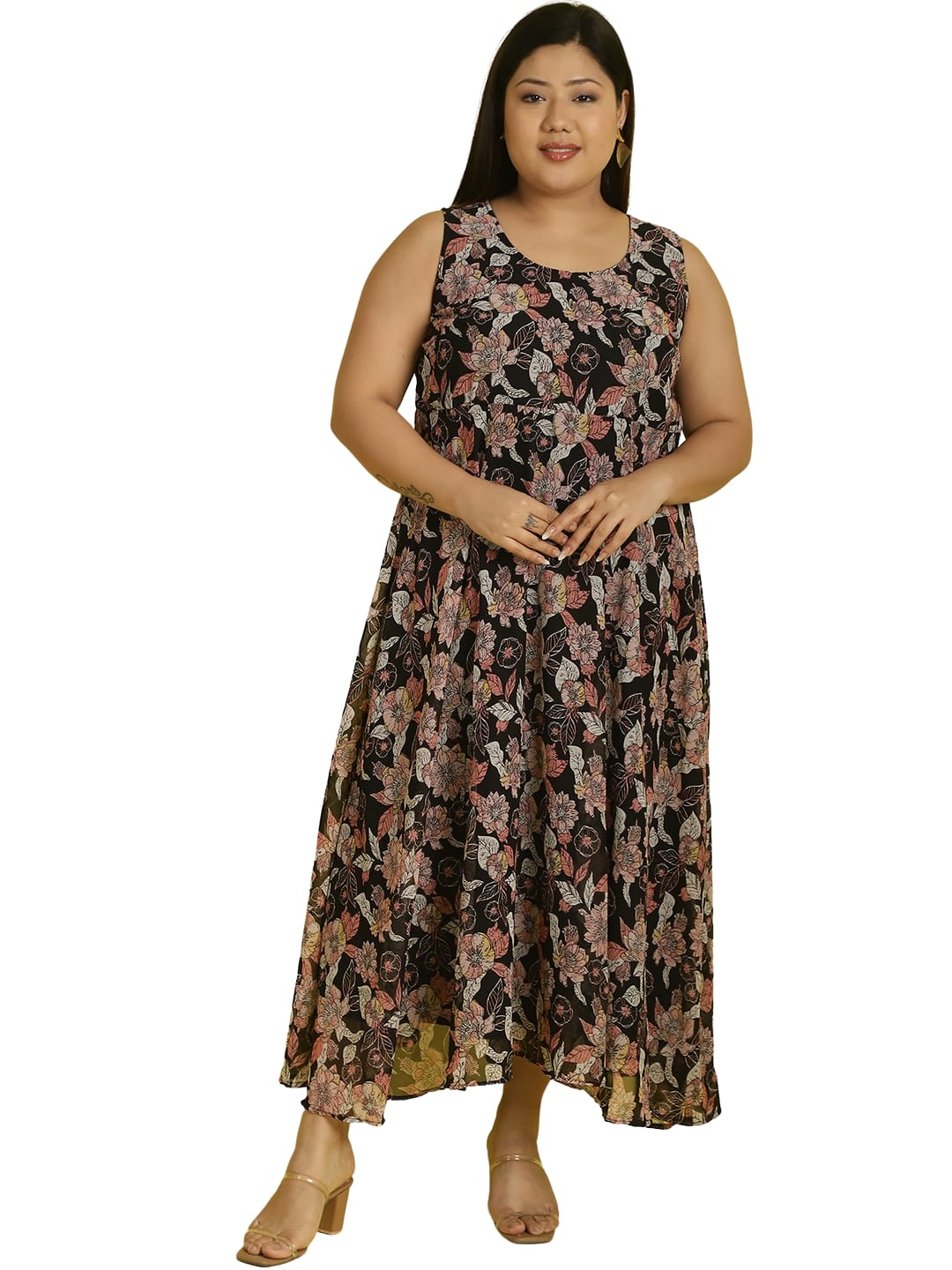 Women Georgette A-Line Midi Dress With Poncho Shrug