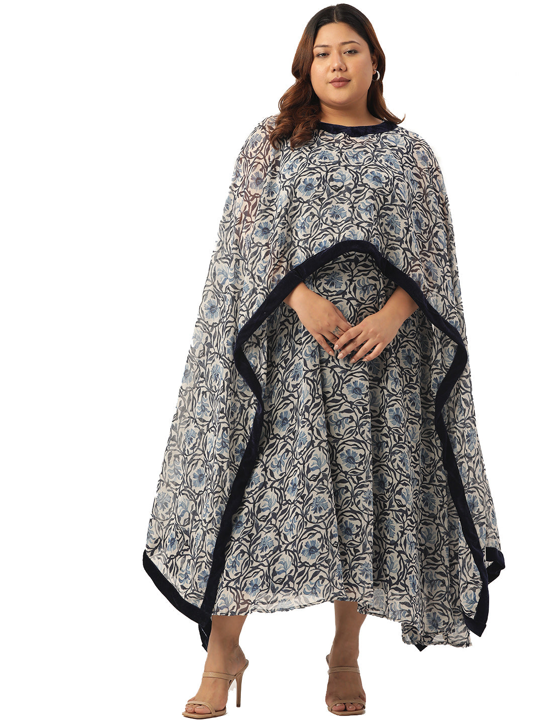 Women Georgette A-Line Midi Dress With Poncho Shrug