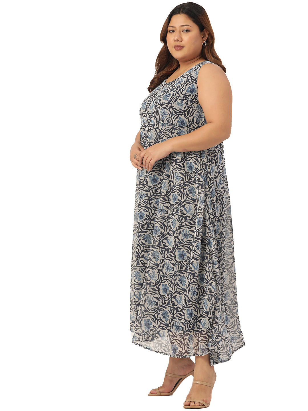 Women Georgette A-Line Midi Dress With Poncho Shrug