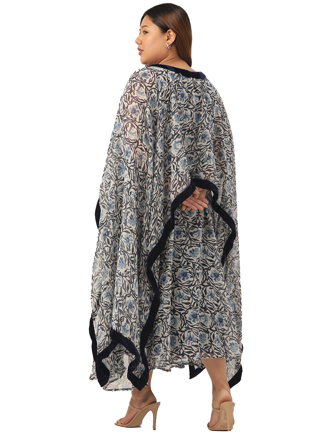 Women Georgette A-Line Midi Dress With Poncho Shrug
