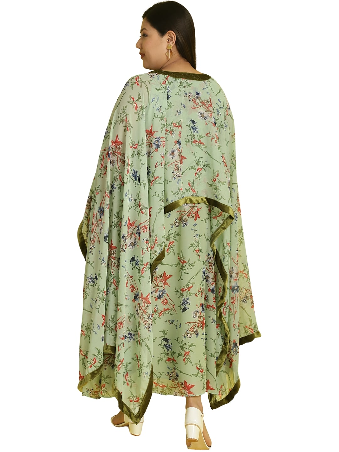 Women Georgette A-Line Midi Dress With Poncho Shrug