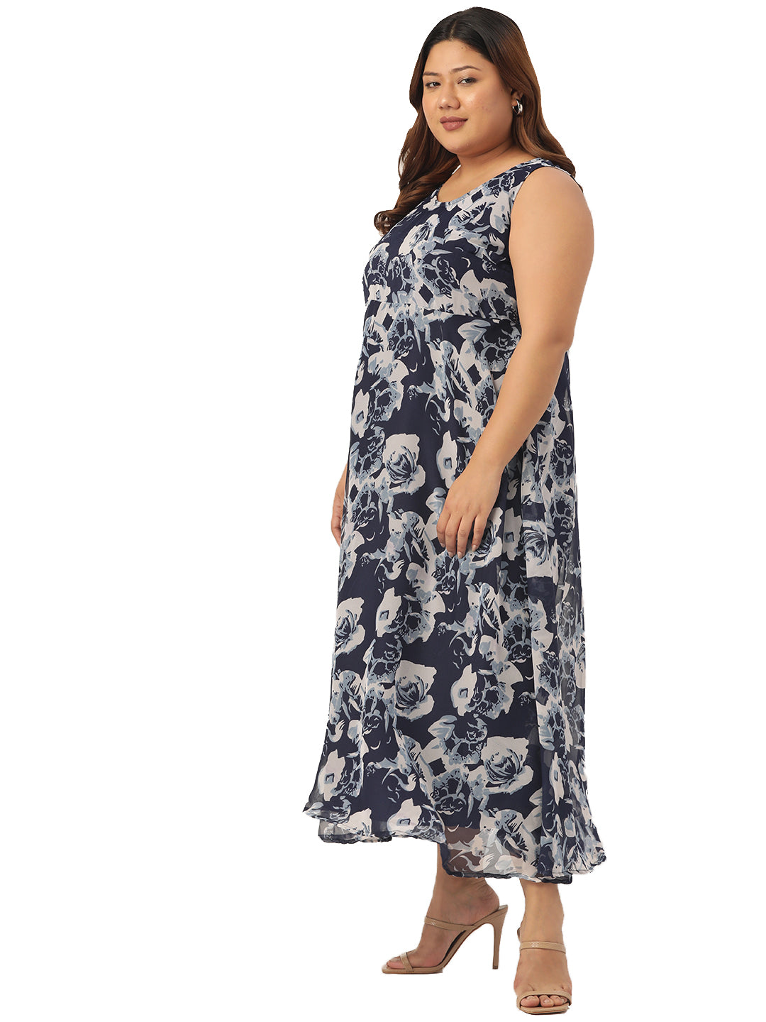 Women Georgette A-Line Midi Dress With Poncho Shrug