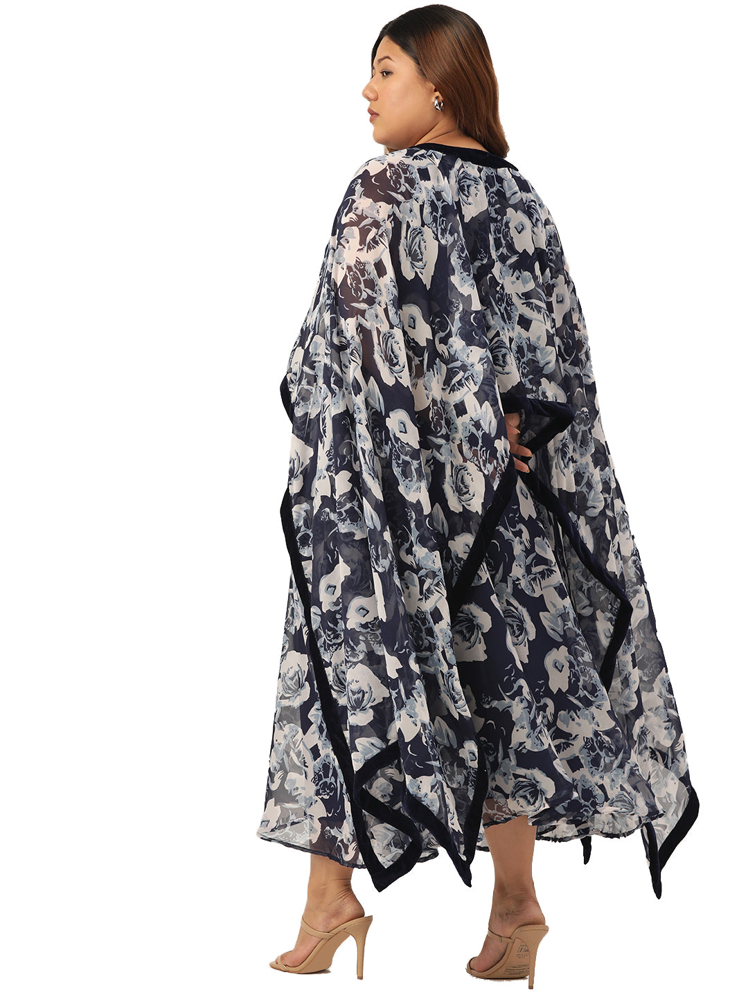 Women Georgette A-Line Midi Dress With Poncho Shrug