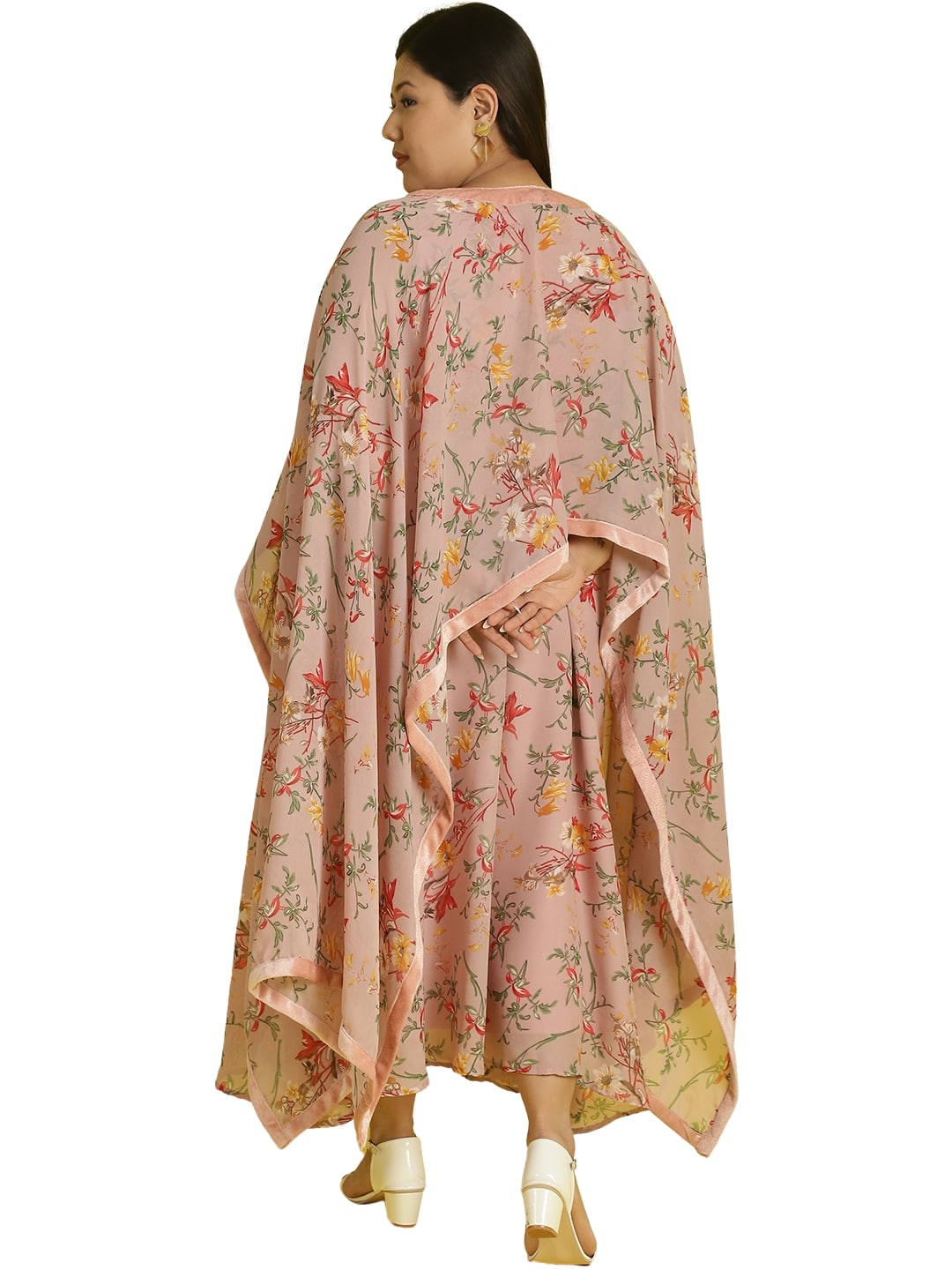 Women Georgette A-Line Midi Dress With Poncho Shrug