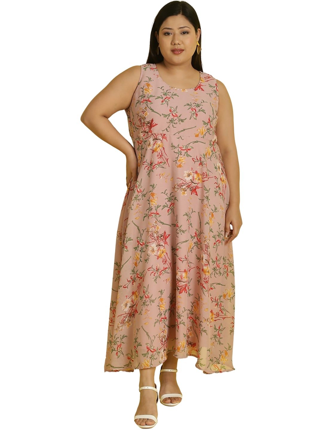 Women Georgette A-Line Midi Dress With Poncho Shrug