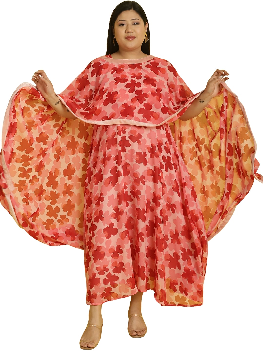 Women Georgette A-Line Midi Dress With Poncho Shrug