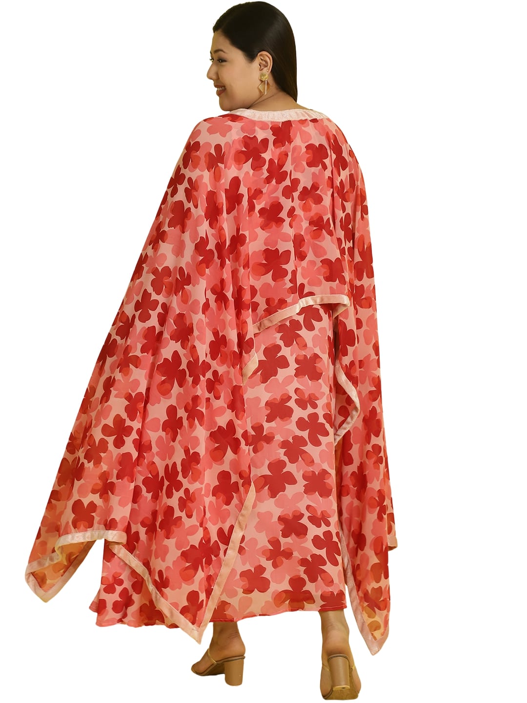 Women Georgette A-Line Midi Dress With Poncho Shrug