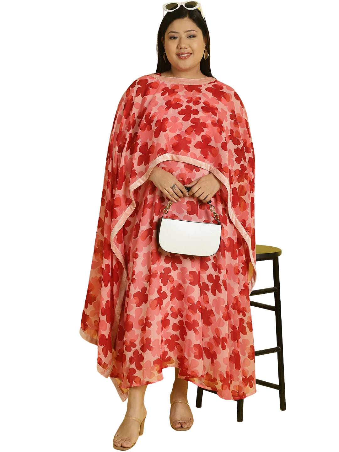 Women Georgette A-Line Midi Dress With Poncho Shrug
