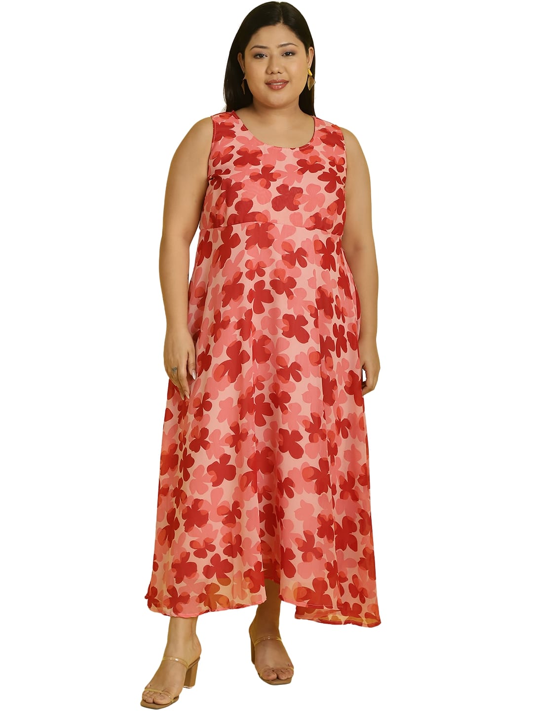 Women Georgette A-Line Midi Dress With Poncho Shrug