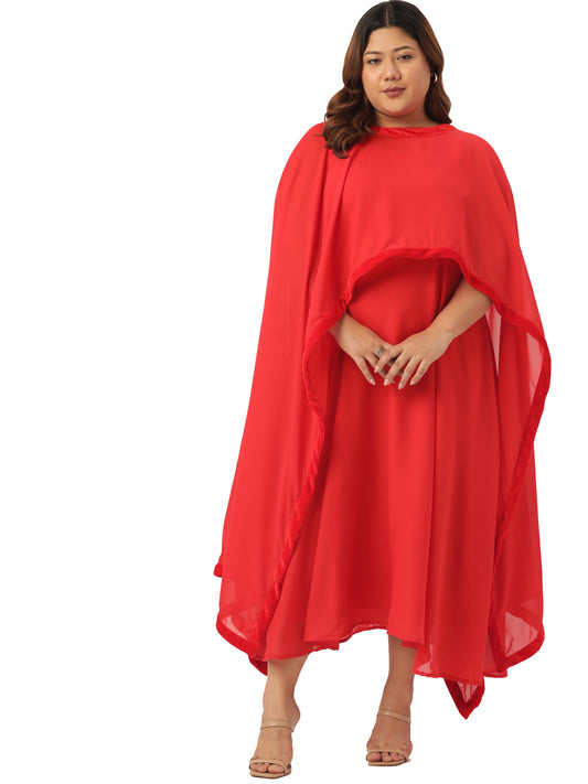 Women Georgette A-Line Midi Dress With Poncho Shrug