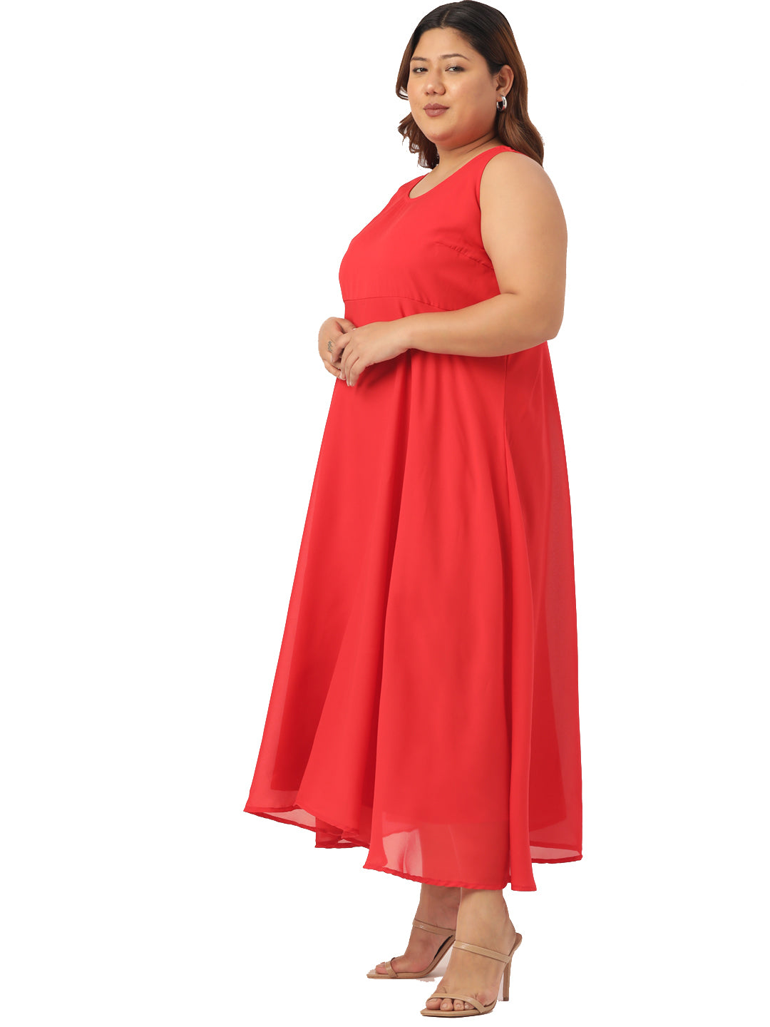Women Georgette A-Line Midi Dress With Poncho Shrug