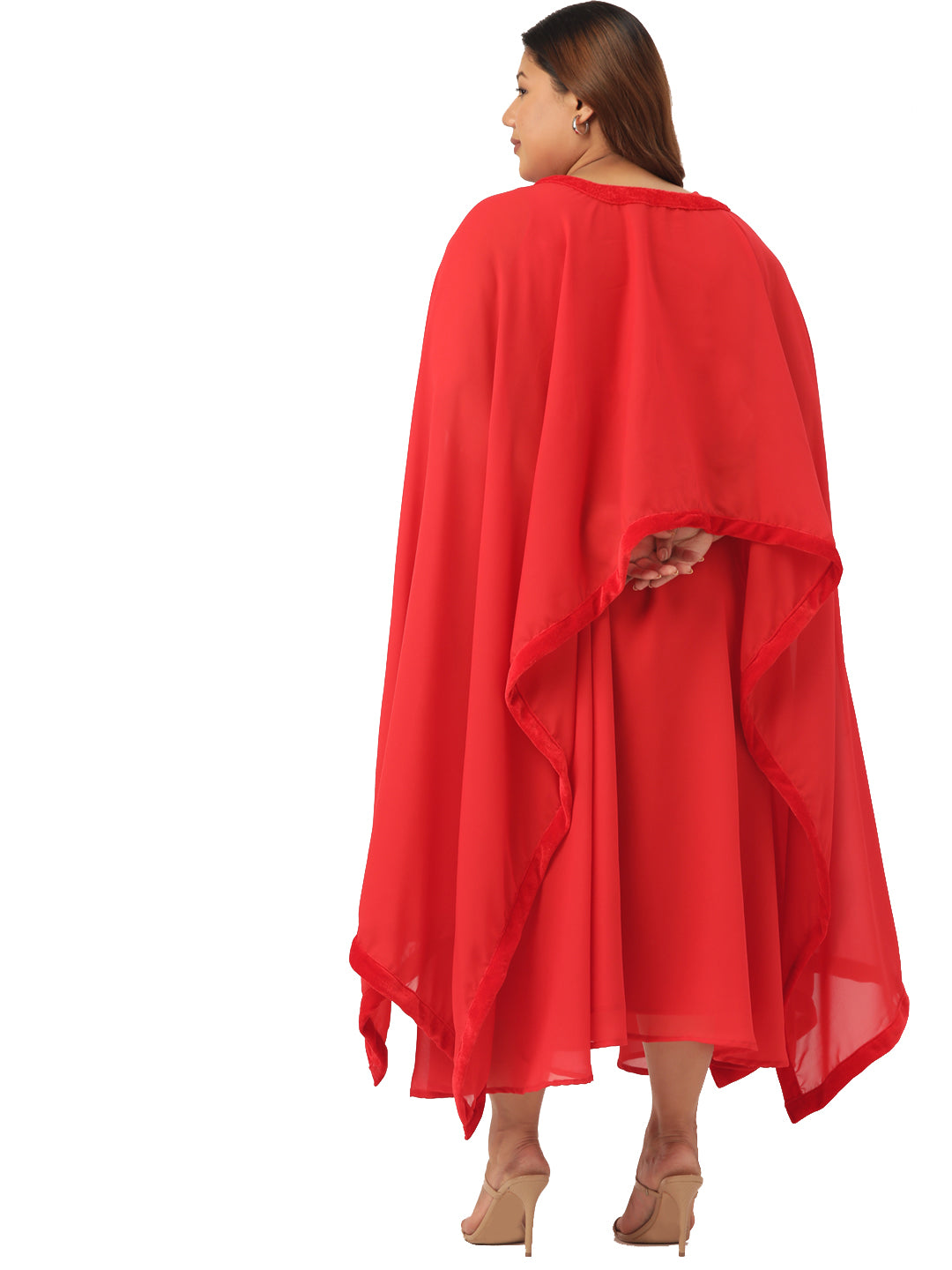 Women Georgette A-Line Midi Dress With Poncho Shrug
