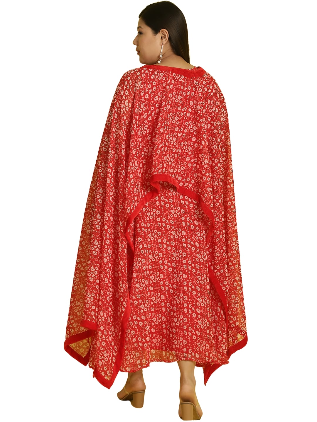 Women Georgette A-Line Midi Dress With Poncho Shrug