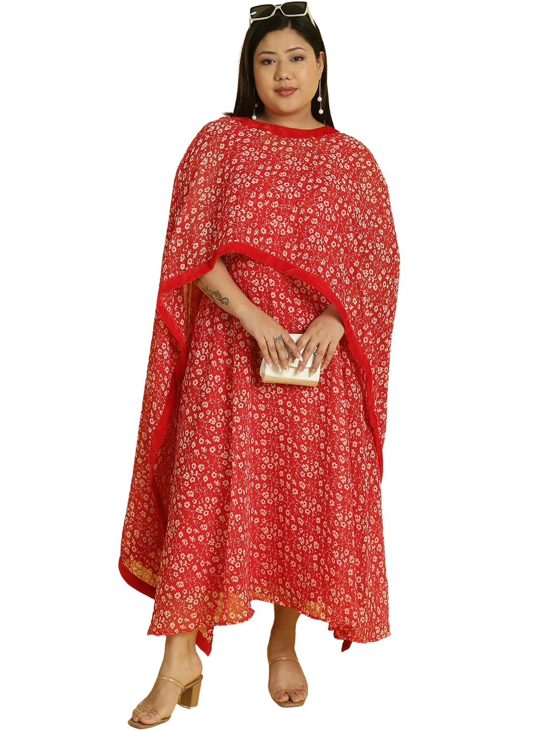 Women Georgette A-Line Midi Dress With Poncho Shrug