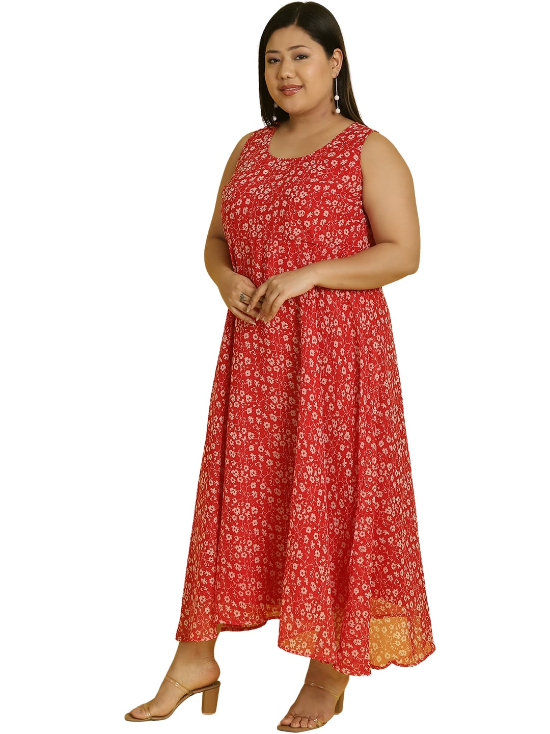 Women Georgette A-Line Midi Dress With Poncho Shrug