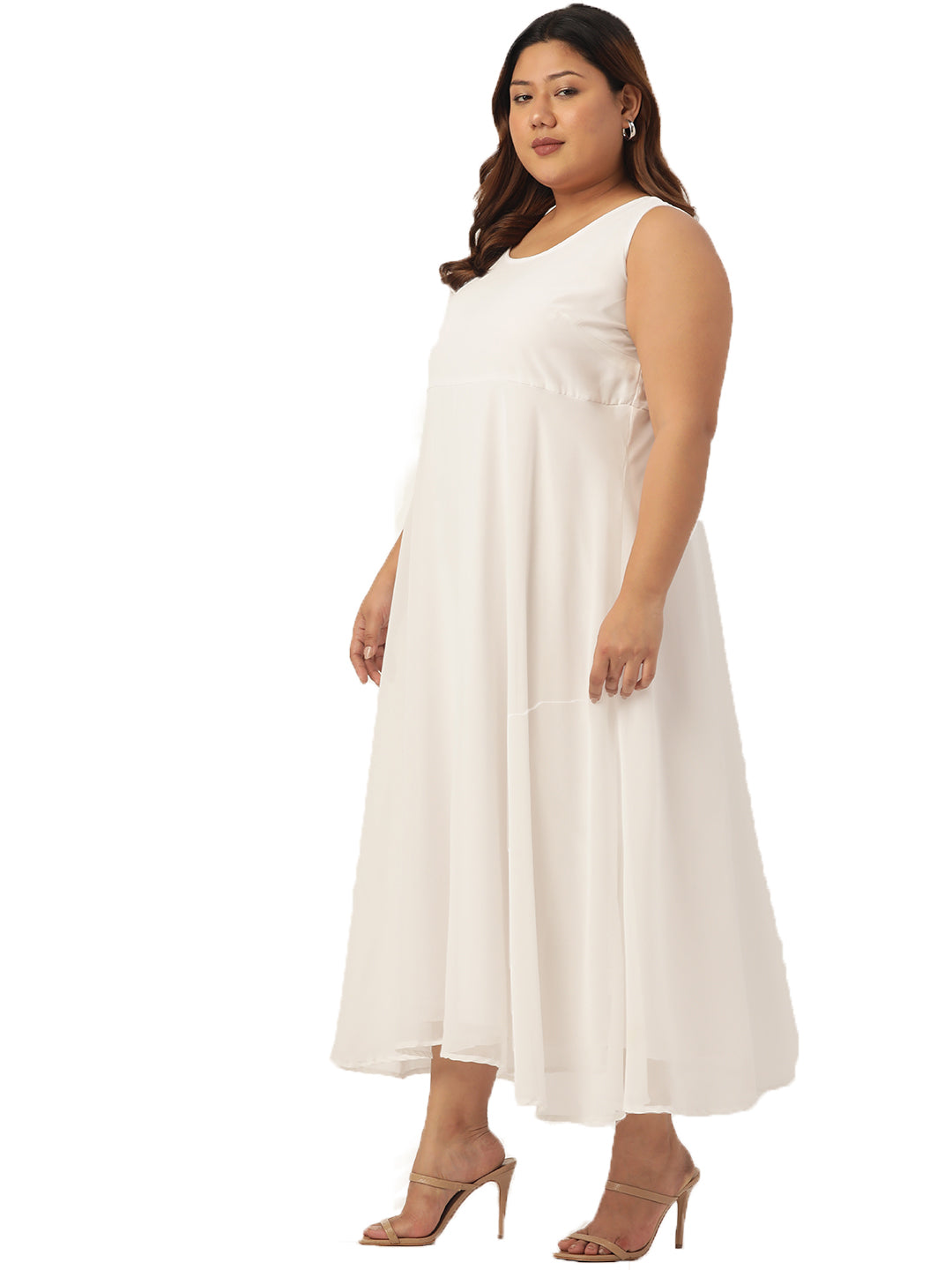 Women Georgette A-Line Midi Dress With Poncho Shrug