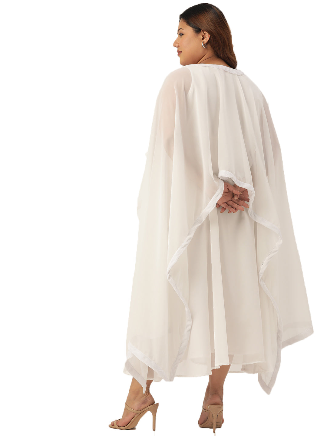 Women Georgette A-Line Midi Dress With Poncho Shrug