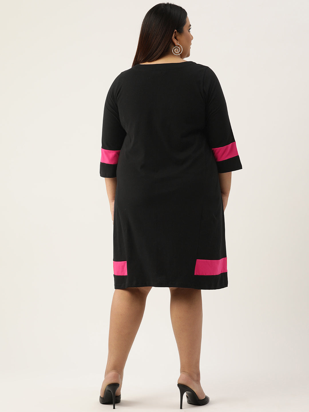 Women's Plus Size Black Solid Color Cotton Knitted A-Line Dress