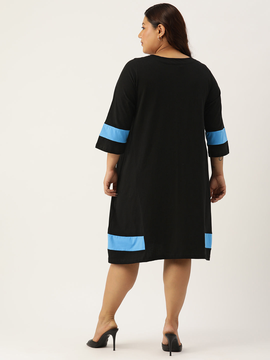Women's Plus Size Black Solid Color Cotton Knitted A-Line Dress