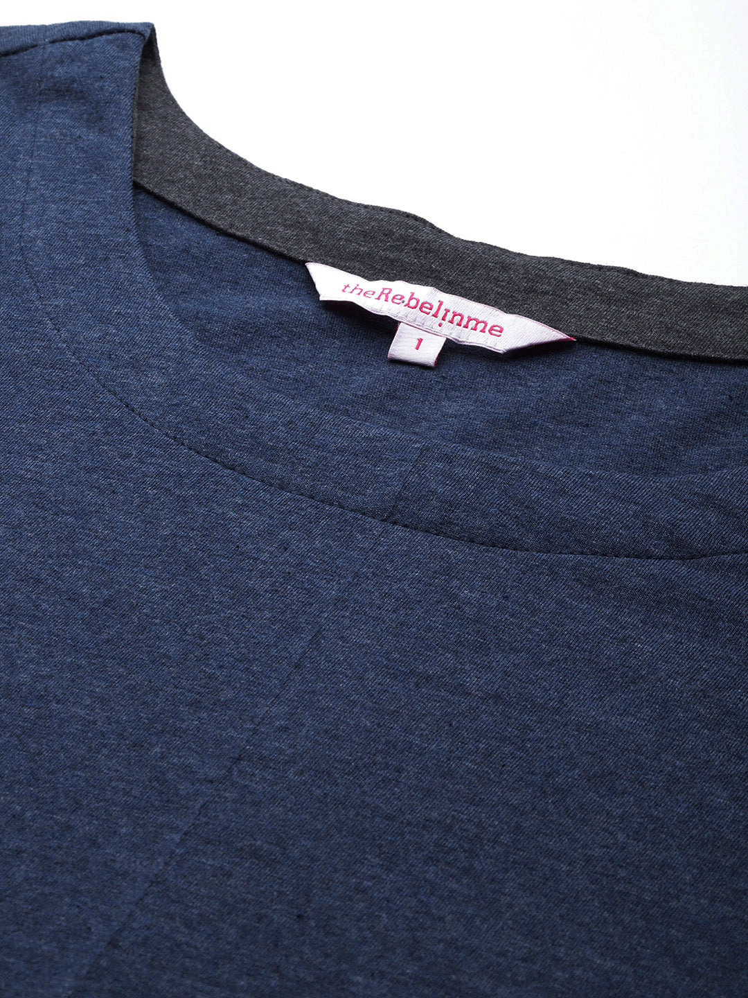 Women's Plus Size Melange Blue Solid Color Cotton Knitted A-Line Dress