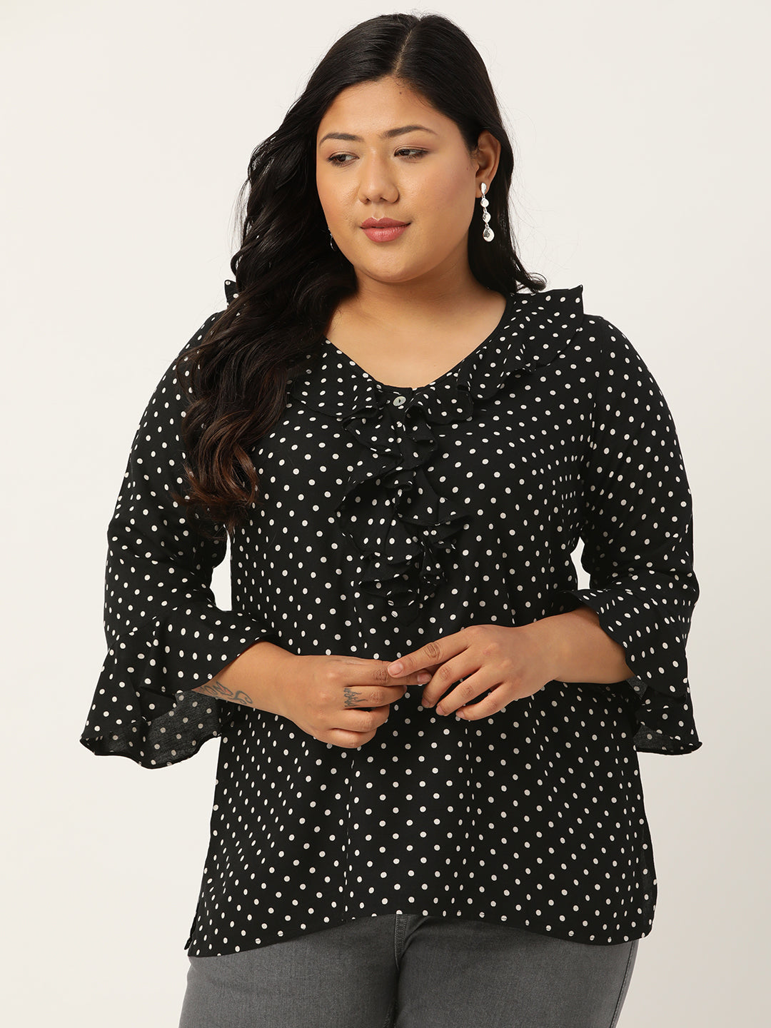 Plus Size Ruffle Detail Woven Top