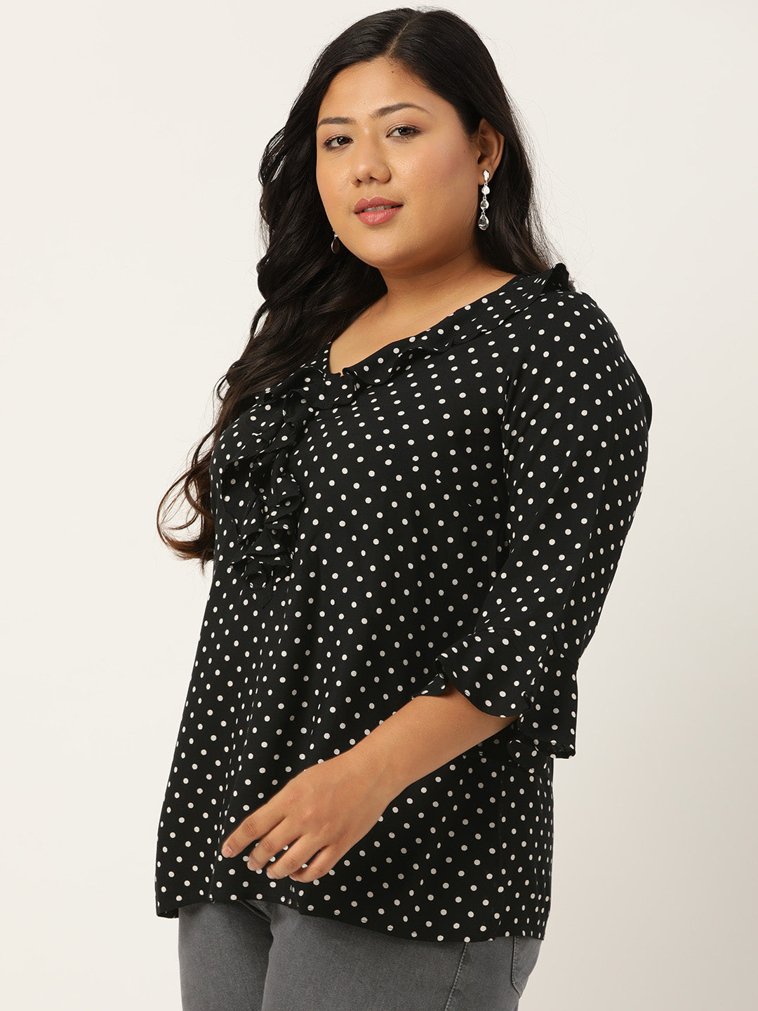 Plus Size Ruffle Detail Woven Top