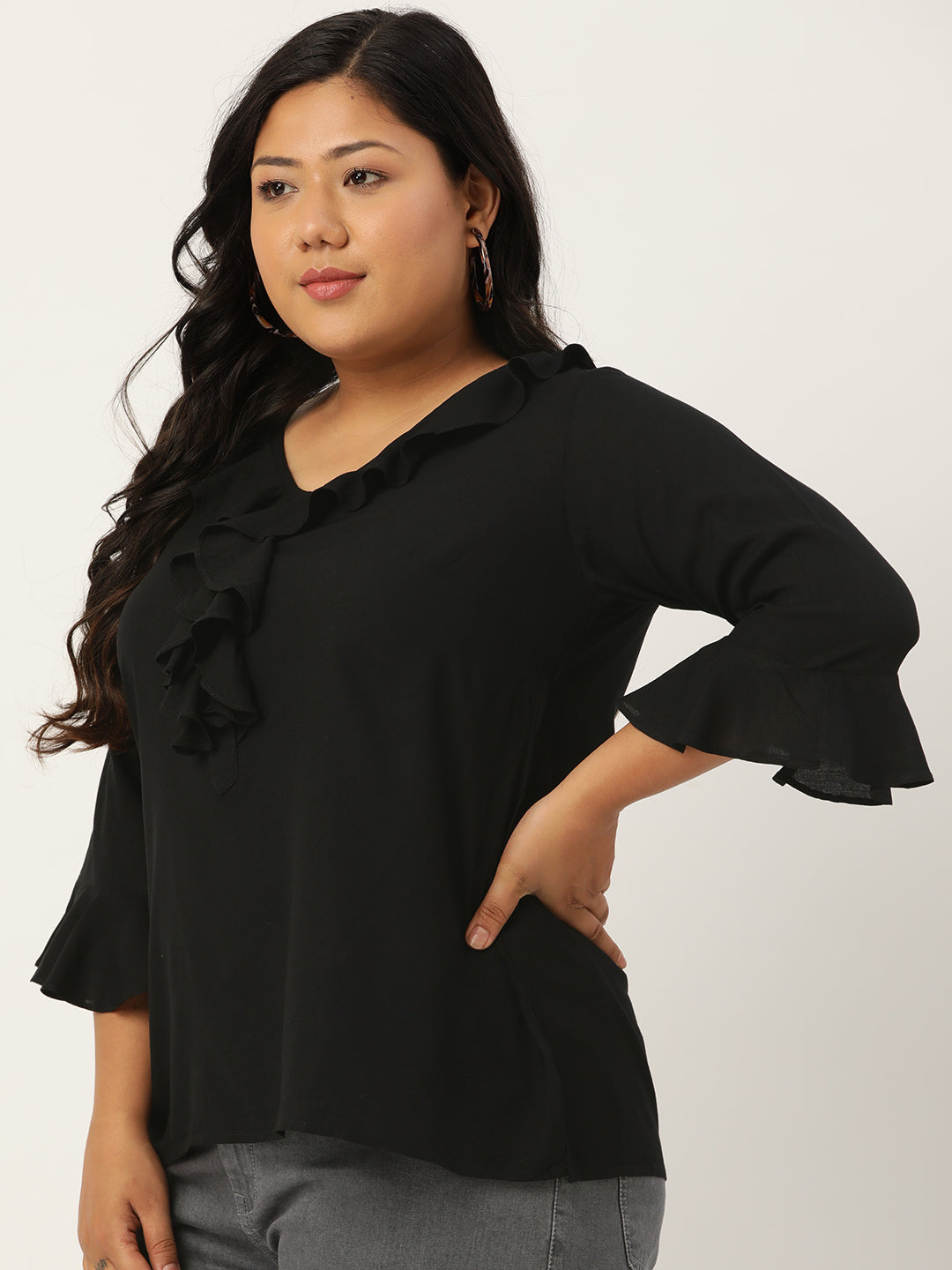 Plus Size Ruffle Detail Woven Top