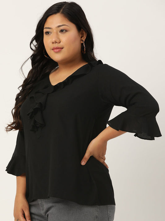 Plus Size Ruffle Detail Woven Top