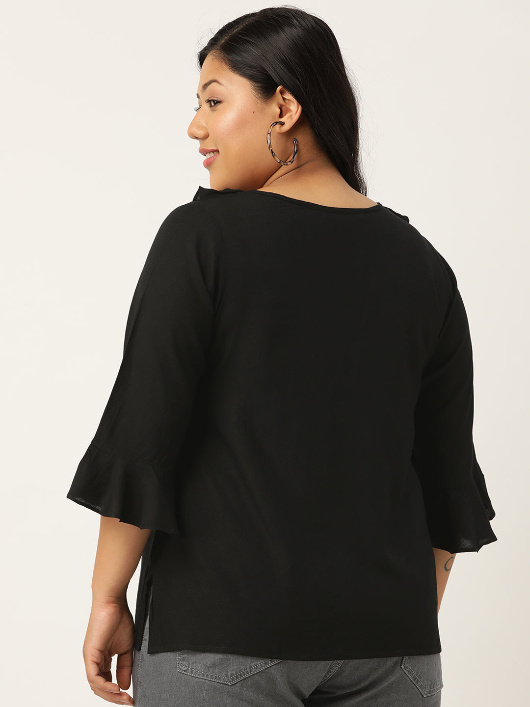 Plus Size Ruffle Detail Woven Top