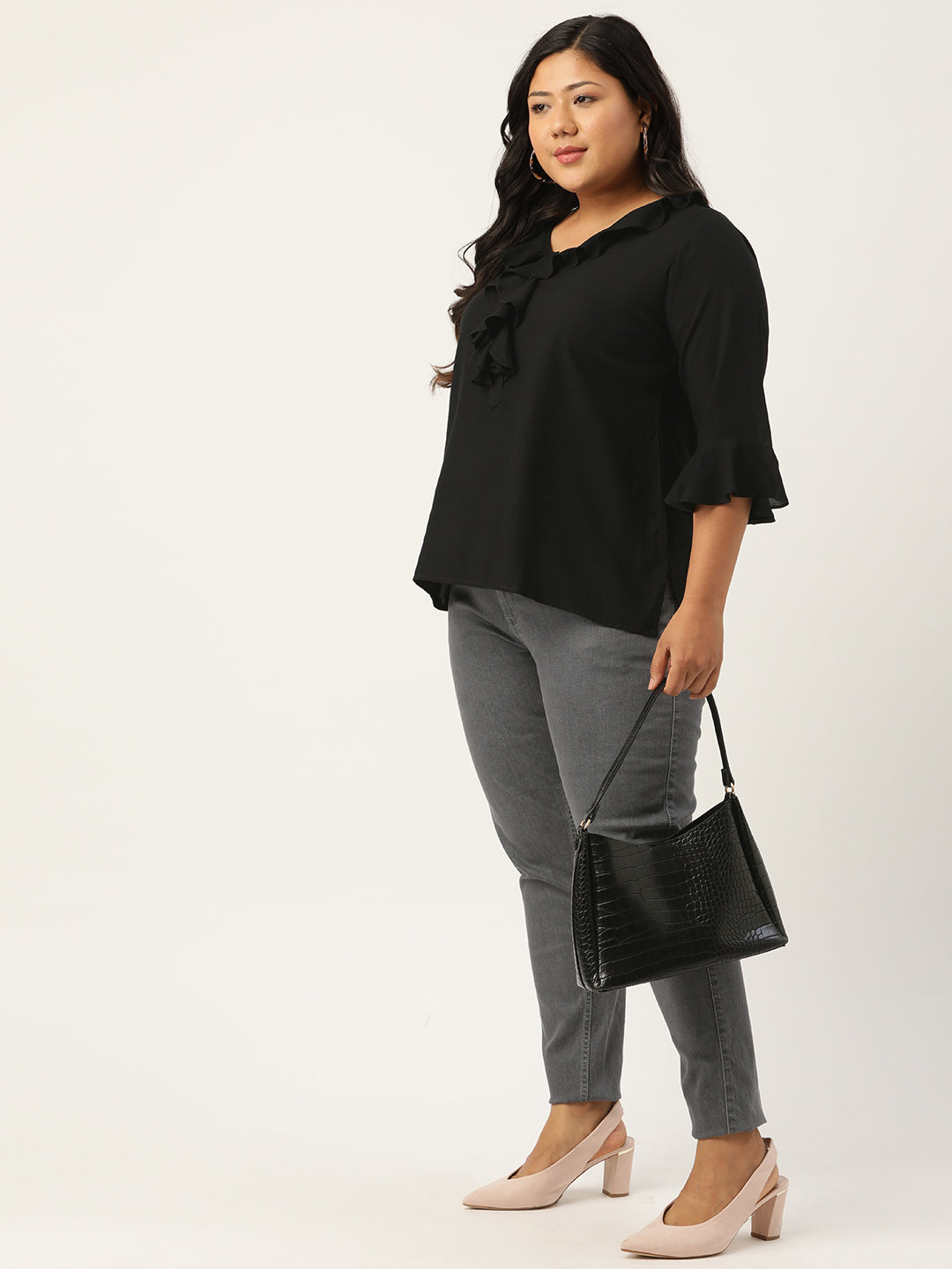 Plus Size Ruffle Detail Woven Top