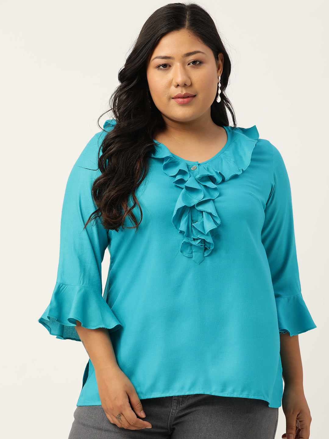 Plus Size Ruffle Detail Woven Top