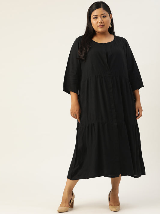 Plus Size Womens Printed Layered A-Line Midi Dress