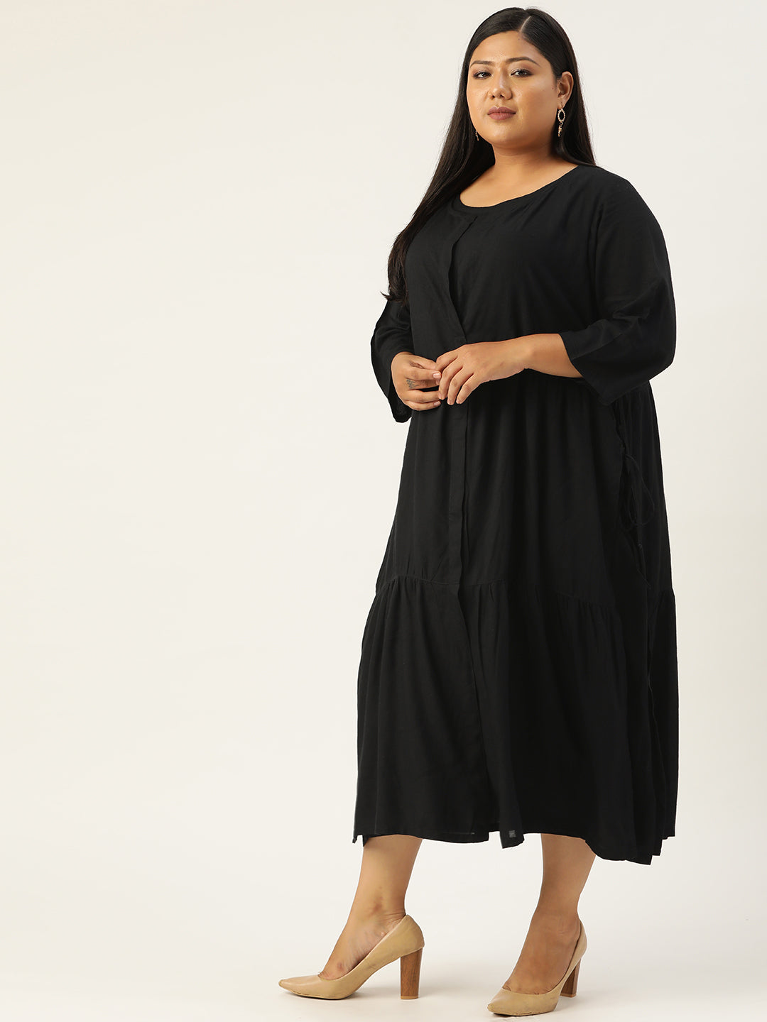 Plus Size Womens Printed Layered A-Line Midi Dress
